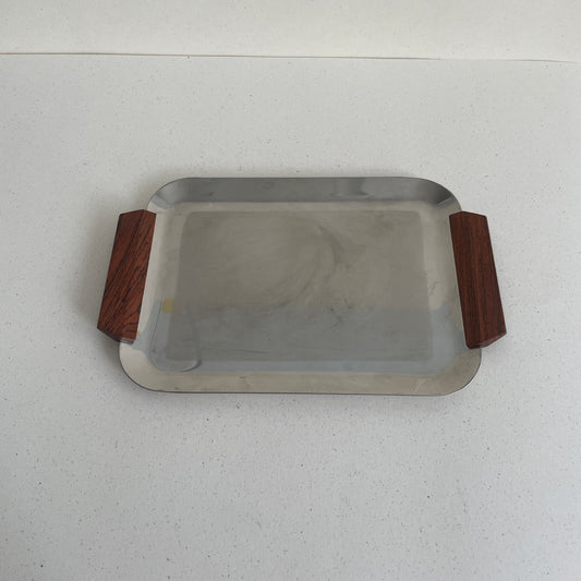 Stainless steel small plate with wooden handle