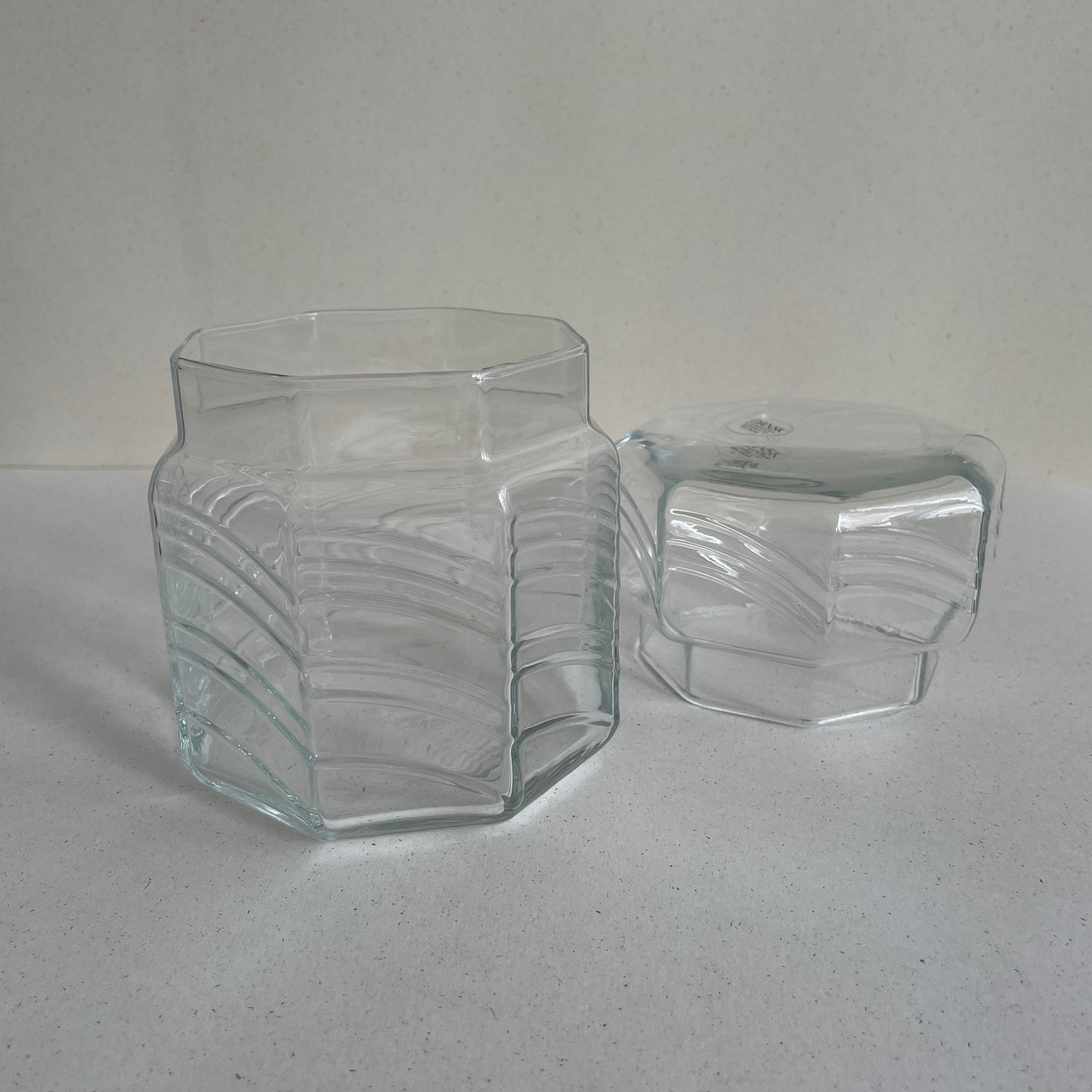 Dansk Delicate Clear Glass Apothecary Geometric Embossed Jar